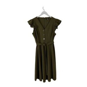 TOMMY HILFIGER Green Belted Short Sleeve A-Line Dress 14 NWT